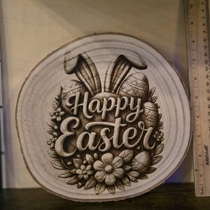 Easter 8 inch, round, Natural Wood Engraved,